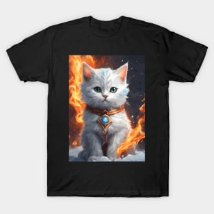 Fire and Ice Cute White Cat T-Shirt